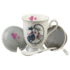 Cana ceramica cu infuzor, capac si lingurita, 300 ml, Pisici indragostite, in cutie cadou,