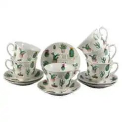 Set de 6 cesti cu farfurie 220 ml - Design Cactus