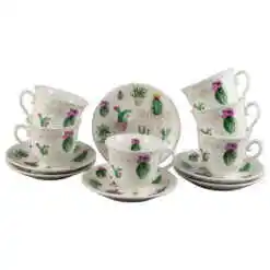 Set de 6 cesti cu farfurie 90 ml - Design Cactus
