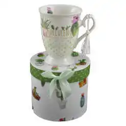 Cana realizata din ceramica in cutie cadou - Design cu cactus