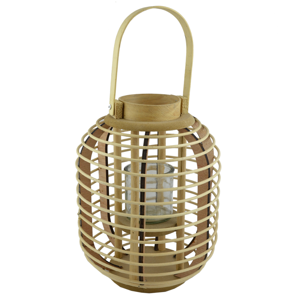 Felinar realizat din ratan cu candela - Rotund 39 cm