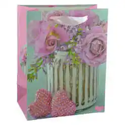 Punga pentru cadouri - Design cu trandafiri si inimioare
