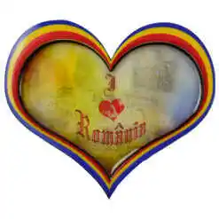 Magnet frigider din lemn si rasina Romania 8 CM, Inima