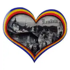 Alternative view of Magnet frigider din lemn si rasina Romania 8 CM, Inima