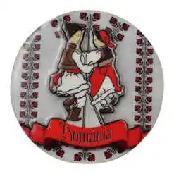 Alternative view of Magnet frigider din lemn si rasina Romania 9 CM, rotund