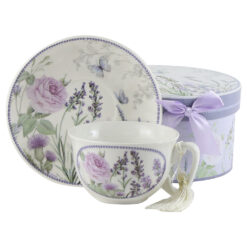 Ceasca cu farfurie din ceramica in cutie decorativa - Lavanda, 200 ml