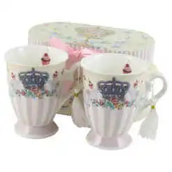 Set 2 cani din ceramica 300 ml, Coroana, cu cutie cadou