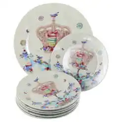 Set de tort 7 piese, Platou cu 6 farfurii desert din ceramica 26/19 CM "Coroana"