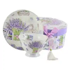 Ceasca cu farfurie din ceramica in cutie decorativa - Lavanda Petit Fleur, 150 ml