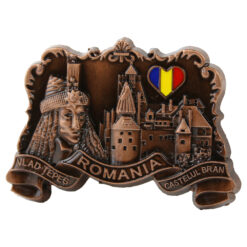 Magnet de frigider metalic 8.5 x 6 cm, Romania/Vlad Tepes & Castelul Bran