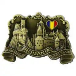 Alternative view of Magnet de frigider metalic 8.5 x 6 cm, Romania/Vlad Tepes & Castelul Bran