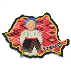 Magnet de frigider din rasina 8 CM, Harta Romaniei, Port traditional