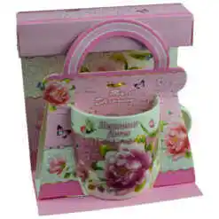 Cana realizata din ceramica in cutie - Design cu trandafiri - Diverse modele (Model 1)