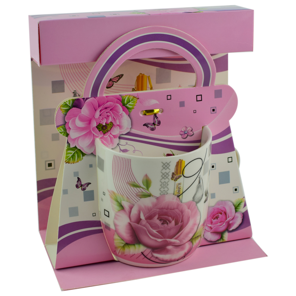 Cana realizata din ceramica in cutie - Design cu trandafiri - Diverse modele (Model 2) - imagine 2