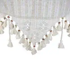 Perdea rustica din bumbac 160x180 CM, cu dantela si margele din lemn, ecru