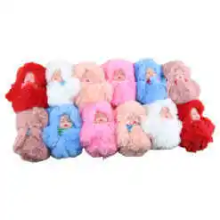 Set 12 brelocuri bebe cu pompon pufos 13 CM