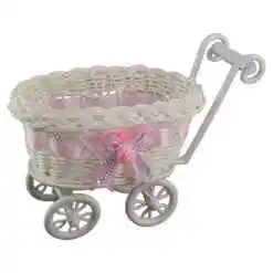 Suport flori din plastic Carucior, cu fundita, 19 CM