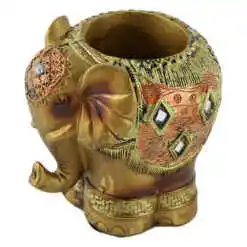 Suport creioane elefant din rasina aurie 11 CM