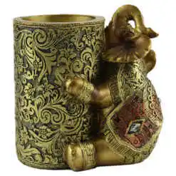 Suport creioane din rasina aurie cu elefant 11x10 CM