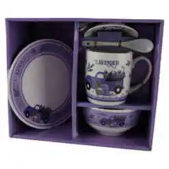 Alternative view of Set Servire Masa Copii, Farfurie/Bol/Cana 5 piese ? Lavanda ursulet cu masina