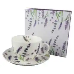 Ceasca cu farfurie portelan 250 ml Lavanda in cutie decorativa