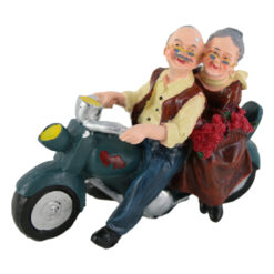 Figurina batrani din rasina 16 CM, Cuplu pe motocicleta