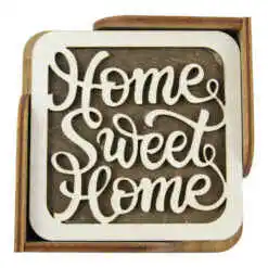 Set 6 suporturi pahare din lemn 10 CM "Home sweet home"