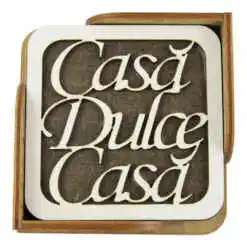 Set 6 suporturi pahare din lemn 10 CM "Casa dulce casa"