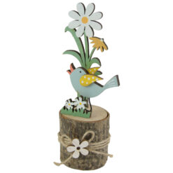 Decoratiune din lemn cu pasare si flori 15 CM