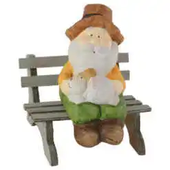 Figurina Bunic/Bunica pe banca din ceramica 14 CM