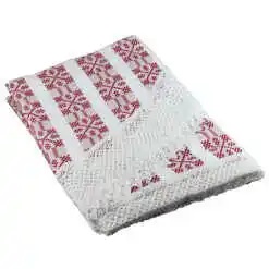 Fata de masa artizanala ovala 220x160 cm, Alb/Rosu, 80% bbc, 20 % acrilic