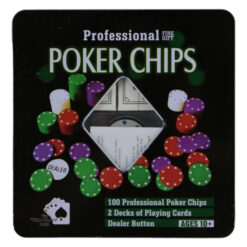 Set 100 jetoane poker si 2 pachete de carti de joc, "Texas Hold 'em Poker"
