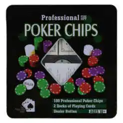 Set 100 jetoane poker si 2 pachete de carti de joc, "Texas Hold 'em Poker"