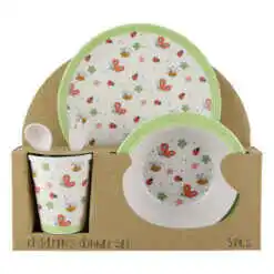 Set serviciu masa 5 piese pentru copii realizat din bambus - Design Fluturasi