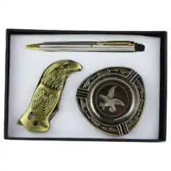 Set cadou 3 piese pentru barbati - Scrumiera/Briceag/Pix, Lucky Wings