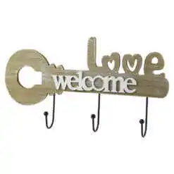 Suport pentru chei din lemn cu 3 carlige Love Welcome 35 CM