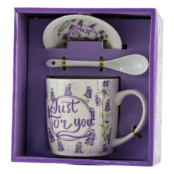 Cana cu farfurie si lingurita din ceramica "Just for you" lavanda 9 CM