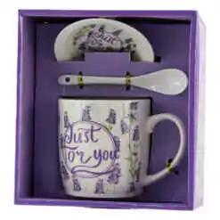 Cana cu farfurie si lingurita din ceramica "Just for you" lavanda 9 CM