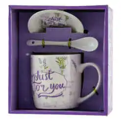 Alternative view of Cana cu farfurie si lingurita din ceramica "Just for you" lavanda 9 CM