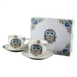 Set 2 cani cu farfurii 280 ml, "Etno Bufnita"