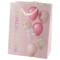 Punga cadou din hartie 18?23 CM - ?Happy Birthday? cu baloane roz