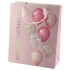 Punga cadou din hartie 26x32 CM - ?Happy Birthday? cu baloane roz