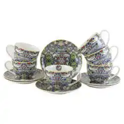 Set 6 cesti cu farfurii din portelan 280 ml "Strawberry Thief Blue" de William Morris