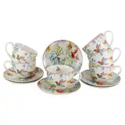 Set 6 cesti cu farfurii din portelan 250 ml "Linnea", in cutie decorativa