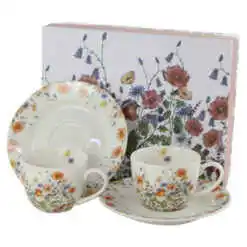 Set 2 cesti espresso cu farfurii din portelan 110 ml, "Wild Bird", in cutie decorativa