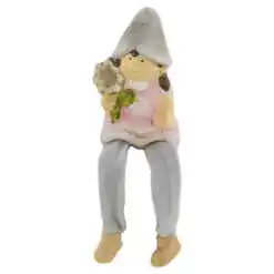 Figurina Fetita cu floare din ceramica cu picioare textil 18 CM