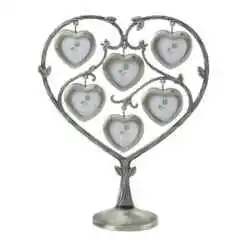 Rama foto Copacul Vietii din metal 6 poze 4x5 CM, Inimioare, 20x25 CM, Argintiu