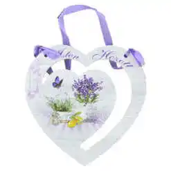 Ornament perete/usa din lemn 17 CM "Isten hozott", inima, lavanda