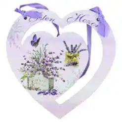 Alternative view of Ornament perete/usa din lemn 17 CM "Isten hozott", inima, lavanda