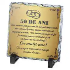 Placa ardezie "50 de ani. La mult ani!" 14x14 CM